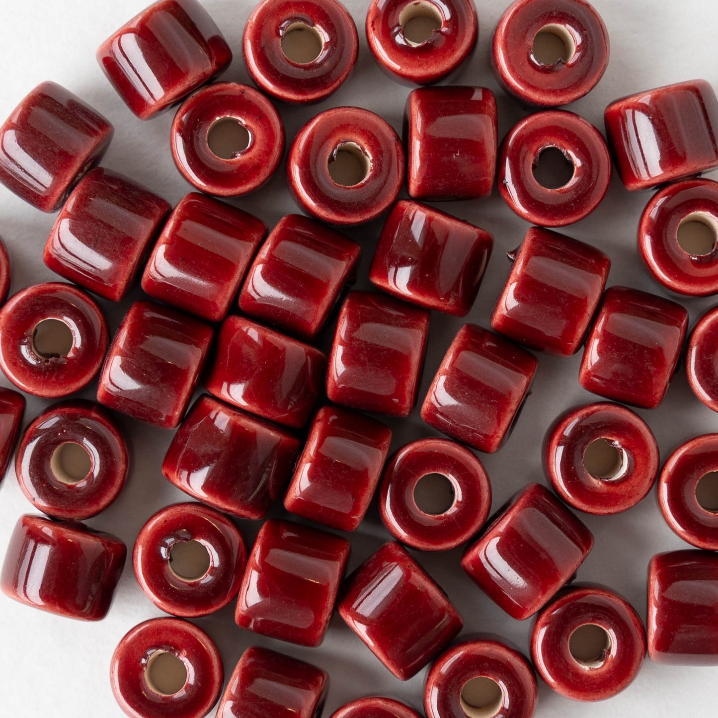 7x8mm Glazed Ceramic Tube Beads - Red - 10 or 30 beads