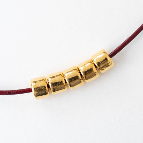 7x8mm 24K Gold Coated Ceramic Tube Beads - Gold - 10 Beads