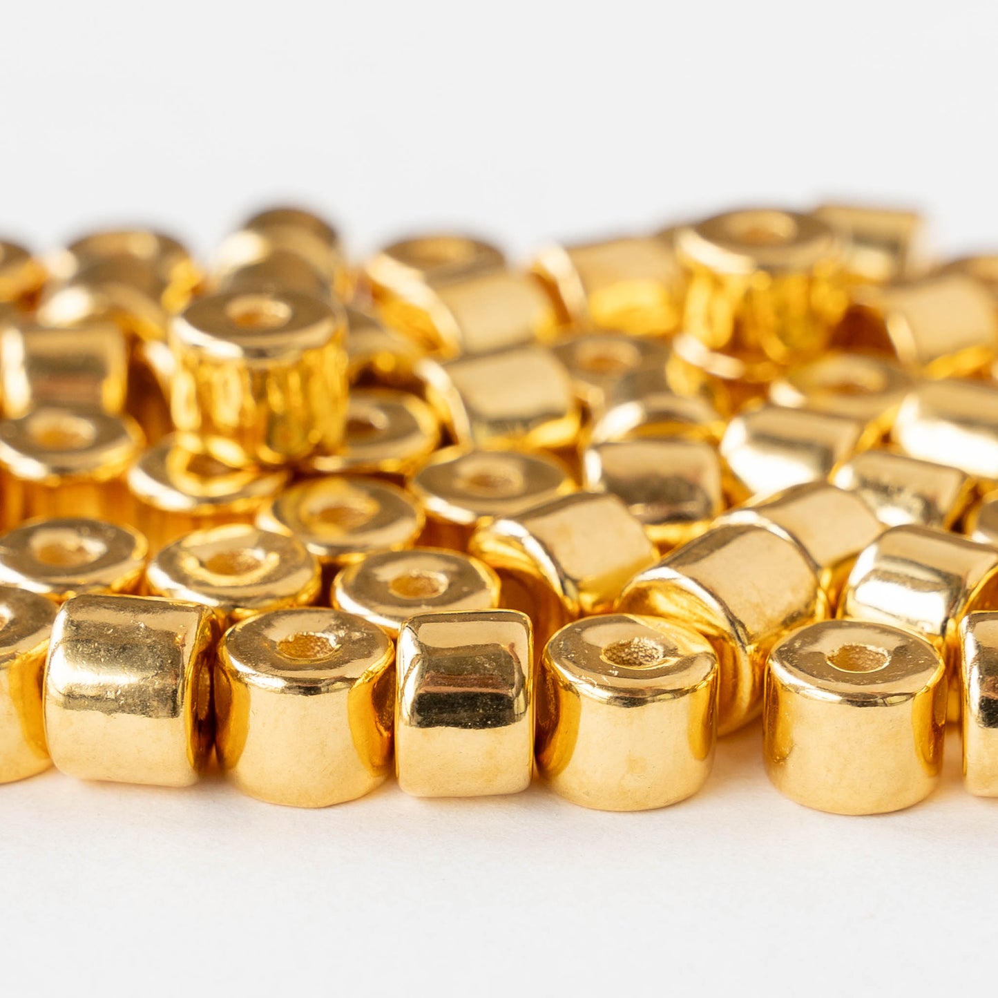 7x8mm 24K Gold Coated Ceramic Tube Beads - Gold - 10 Beads