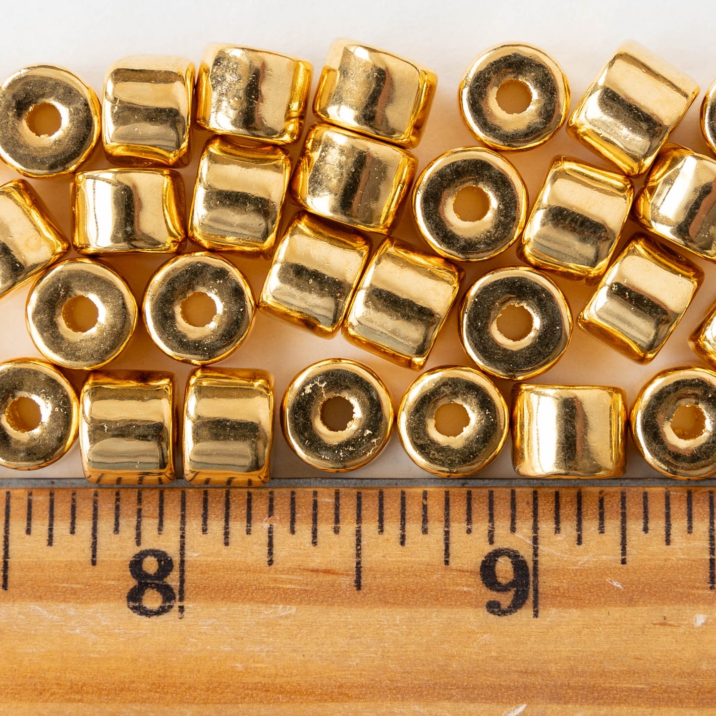 7x8mm 24K Gold Coated Ceramic Tube Beads - Gold - 10 Beads