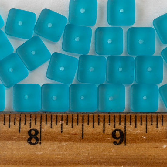 9mm Square Heishi Beads - Aqua - 25 Beads