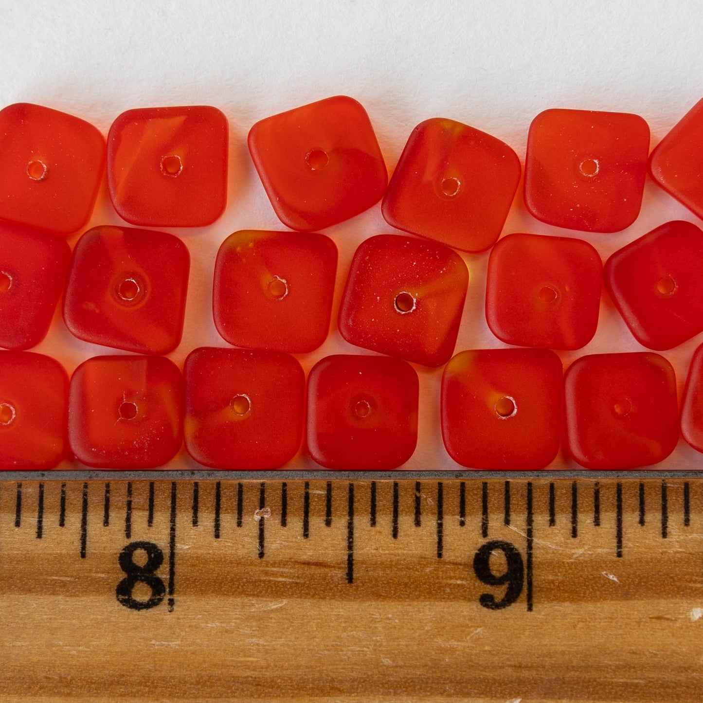 9mm Square Heishi Beads - Red - 25 Beads