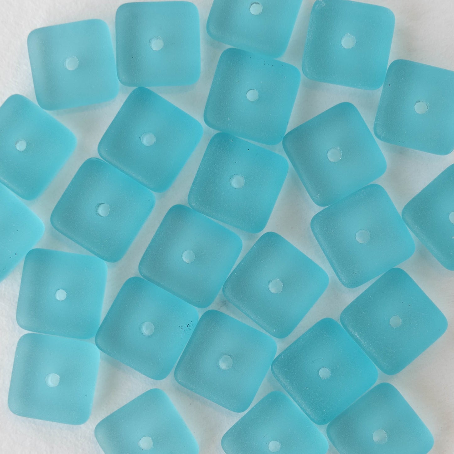 9mm Square Heishi Beads - Aquamarine - 25 Beads