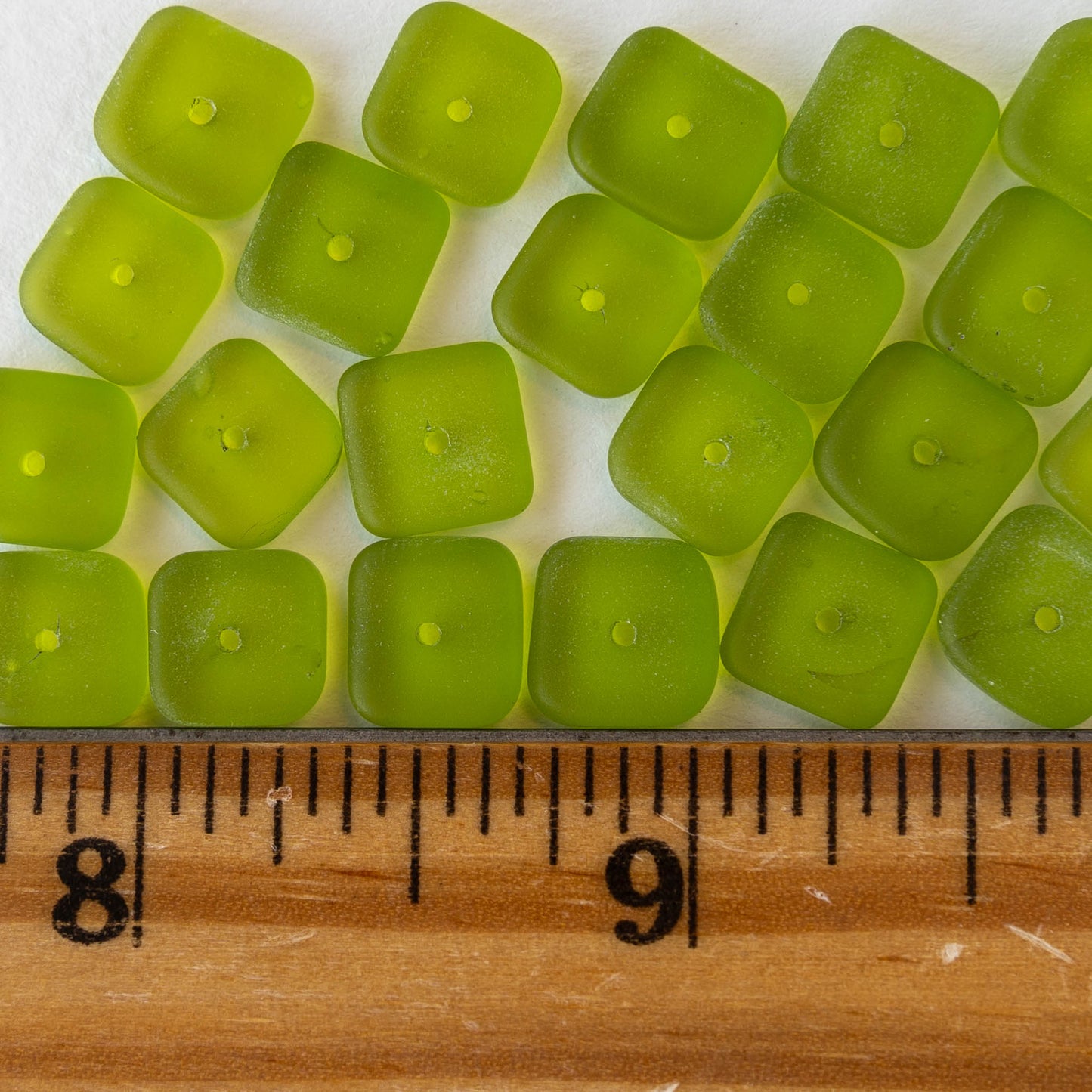 9mm Square Heishi Beads - Lime Green - 25 Beads