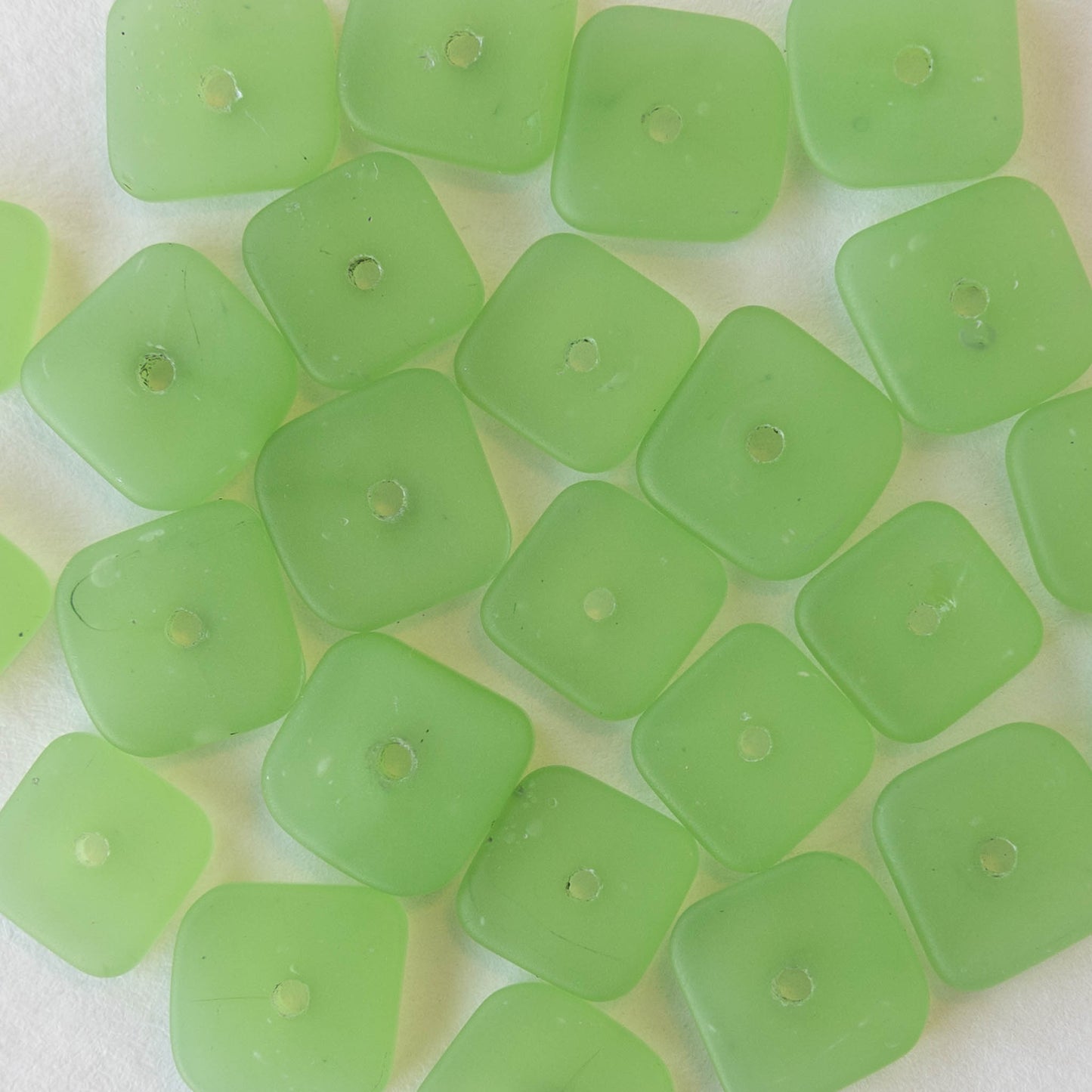 9mm Square Heishi Beads - Peridot Green - 25 Beads