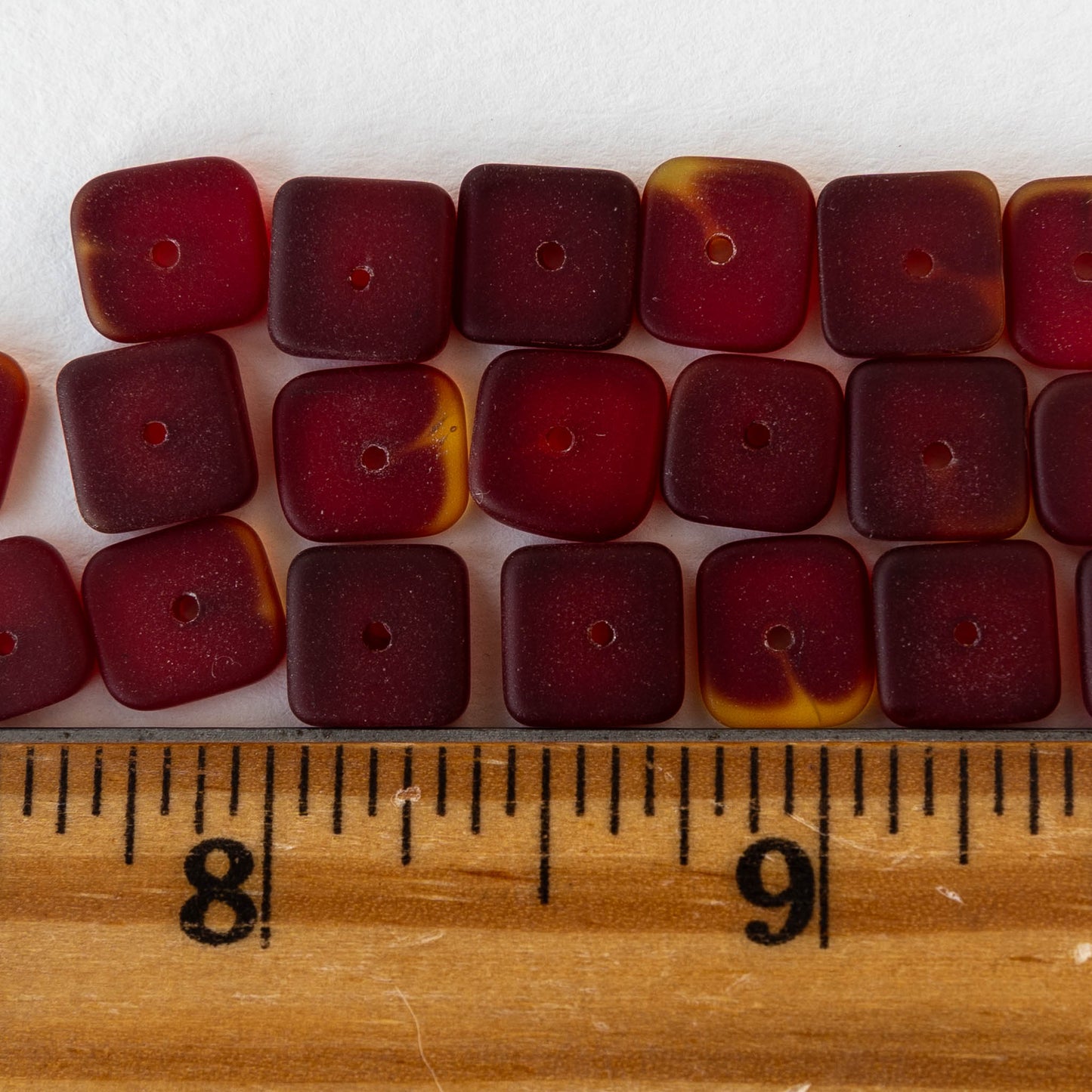 9mm Square Heishi Beads - Deep Red - 25 Beads