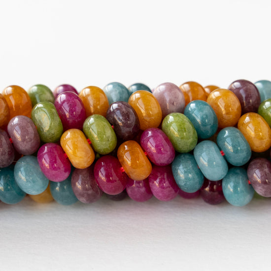 8.5mm Dyed Agate Rondelles - Dark Rainbow Mix - 15 inch strand ~72 beads