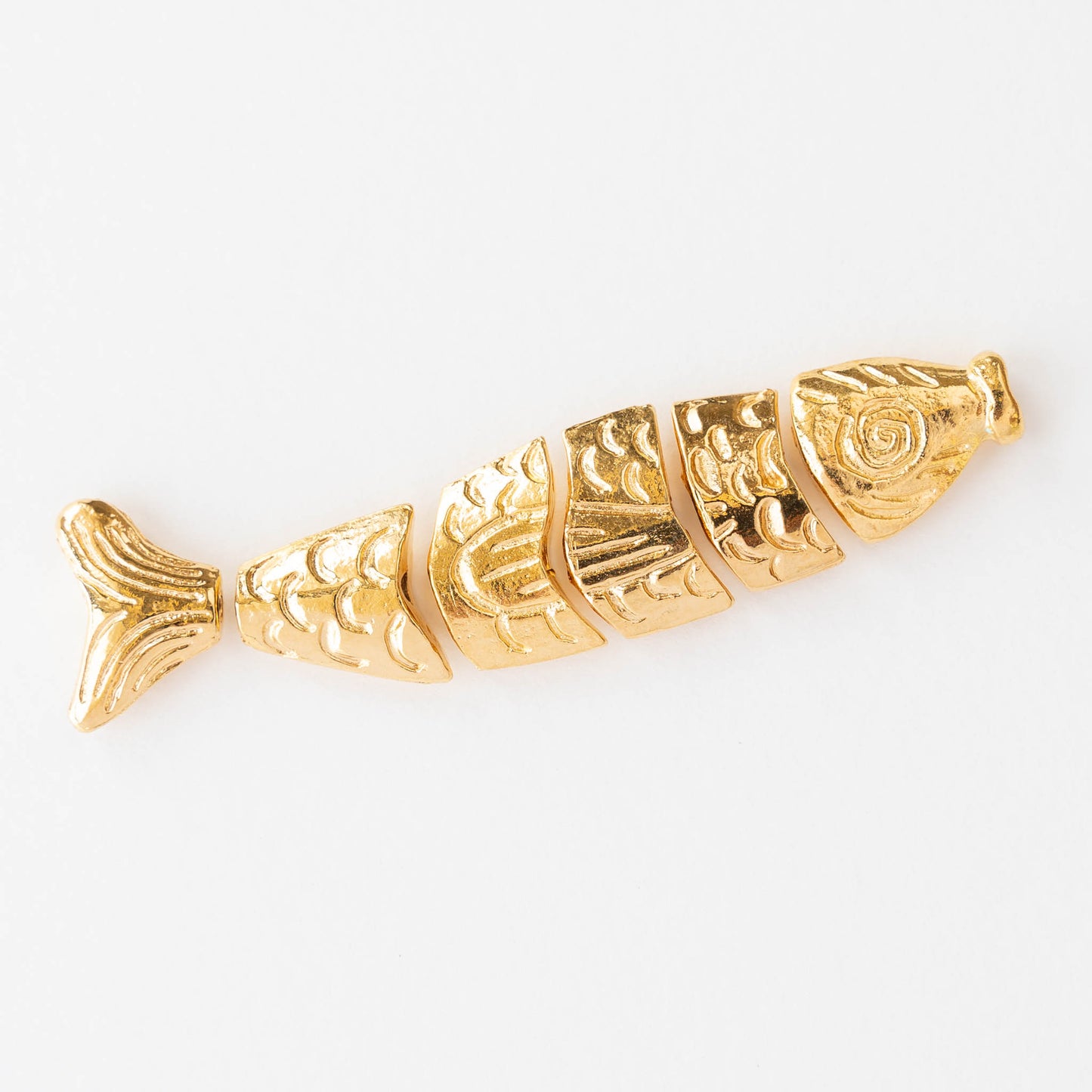 80mm Mykonos Metal Segmented Worry Fish Bead - Gold - 1 Fish