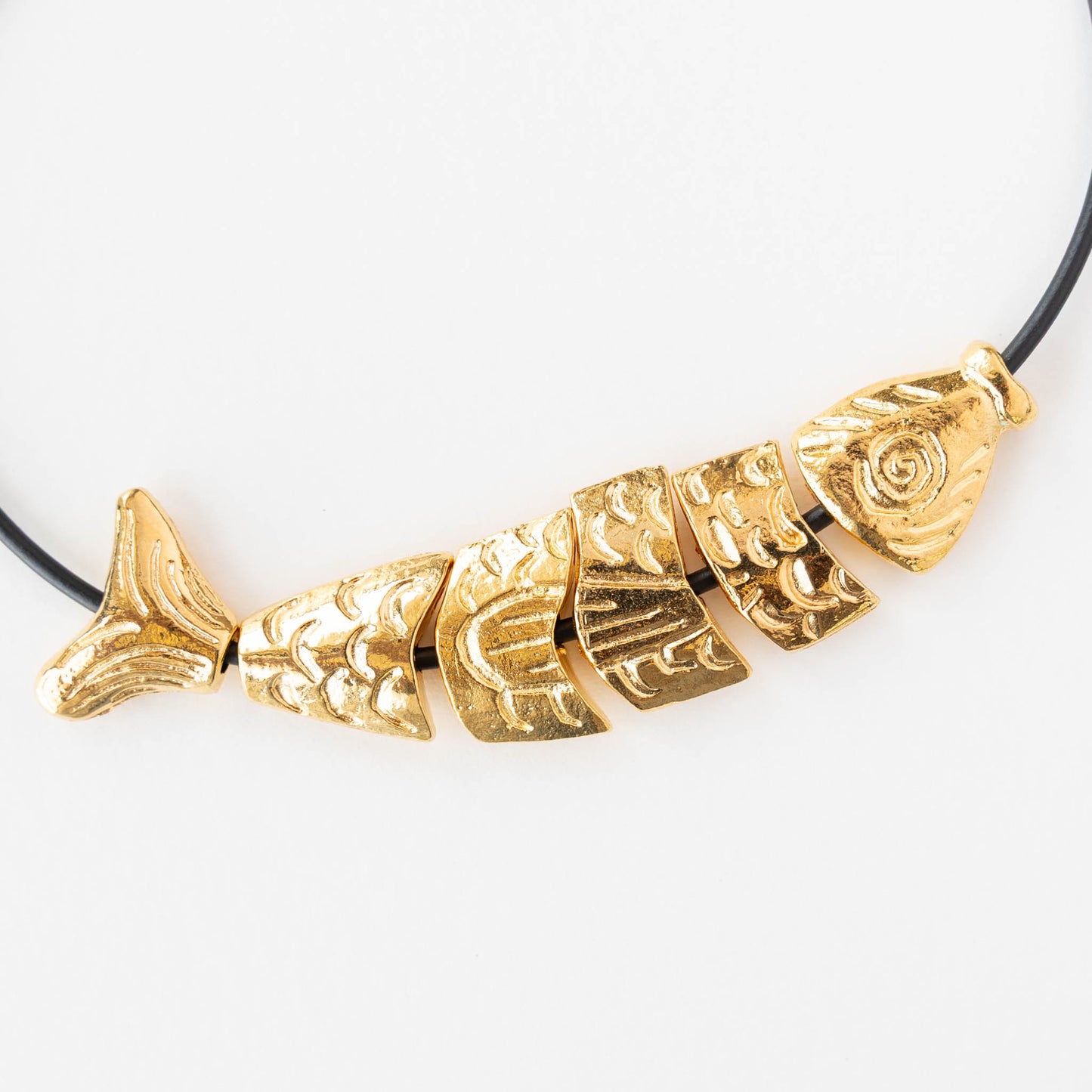 80mm Mykonos Metal Segmented Worry Fish Bead - Gold - 1 Fish