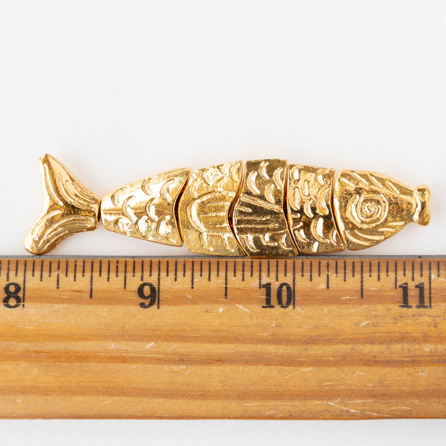 80mm Mykonos Metal Segmented Worry Fish Bead - Gold - 1 Fish