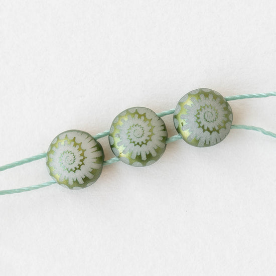 8mm 2-Hole Spiral Coin Beads - Opaque Green Matte - 10 beads