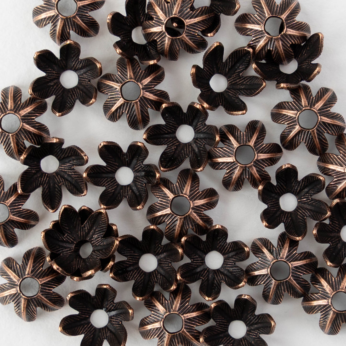 8mm Daisy Flower Bead Caps - Antique Copper - 2, 6, or 12 bead caps