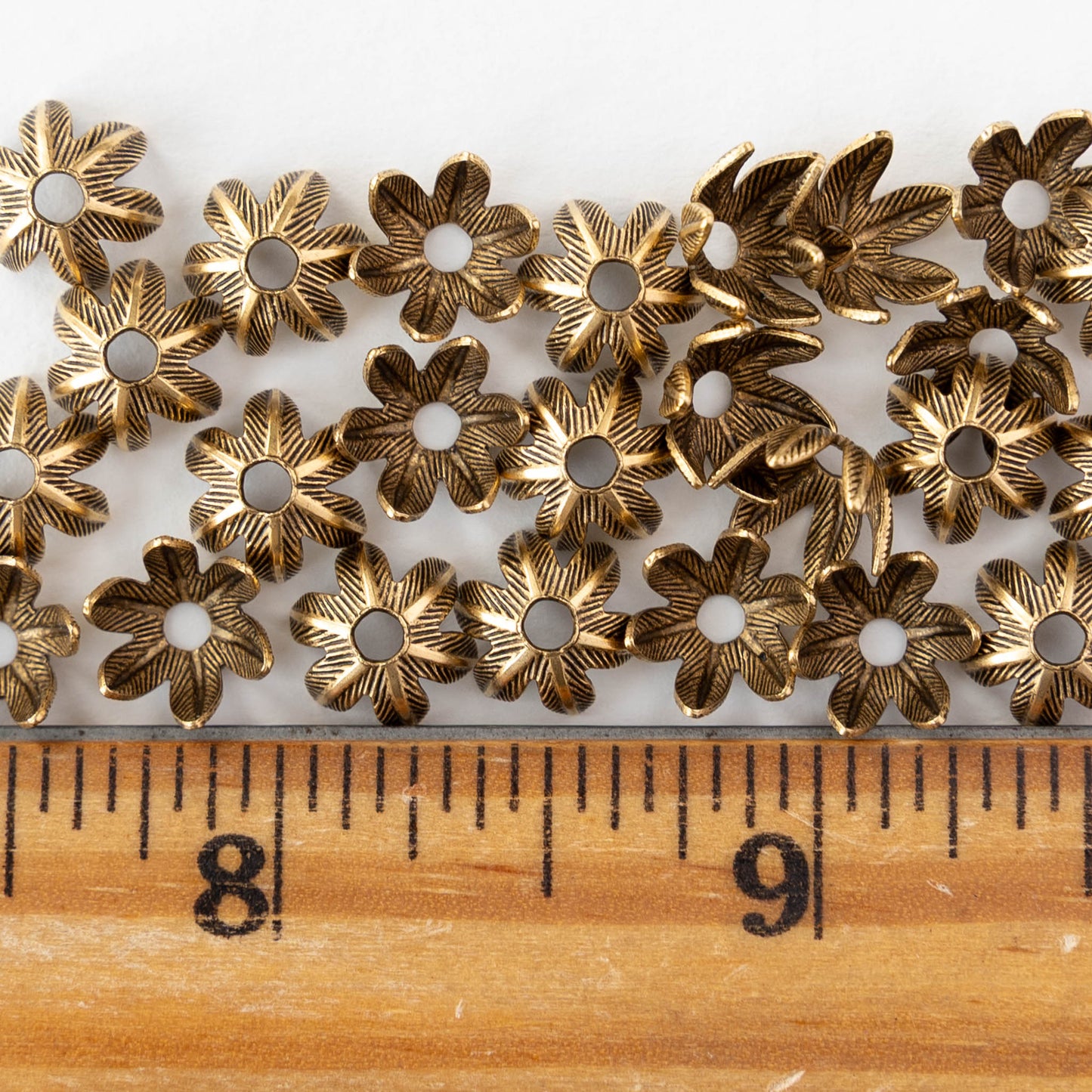 8mm Daisy Flower Bead Caps - Antique Gold - 2, 6, or 12 bead caps