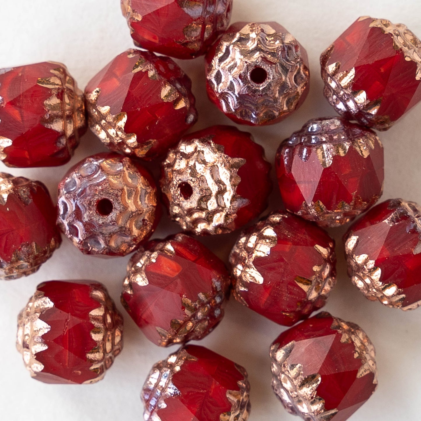 8mm Glass Cathedral Tube - Opaque Red with Copper - 6 or 18 Beads