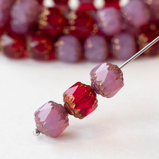 8mm Cathedral Tube - Rosaline Red Bronze - 15 Beads