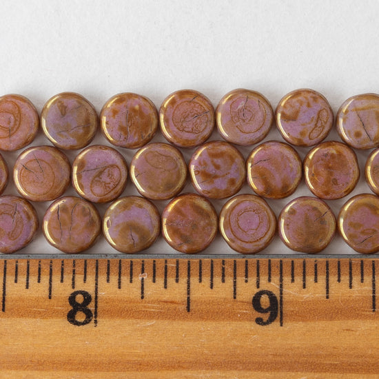 Load image into Gallery viewer, 8mm Coin bead - Opaque Mauve Picasso  - 25 beads
