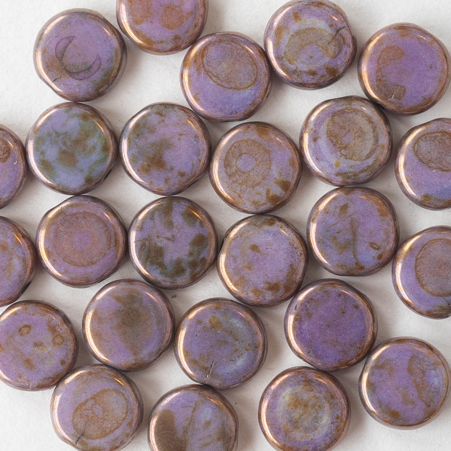 8mm Coin bead - Opaque Purple Picasso - 25 beads