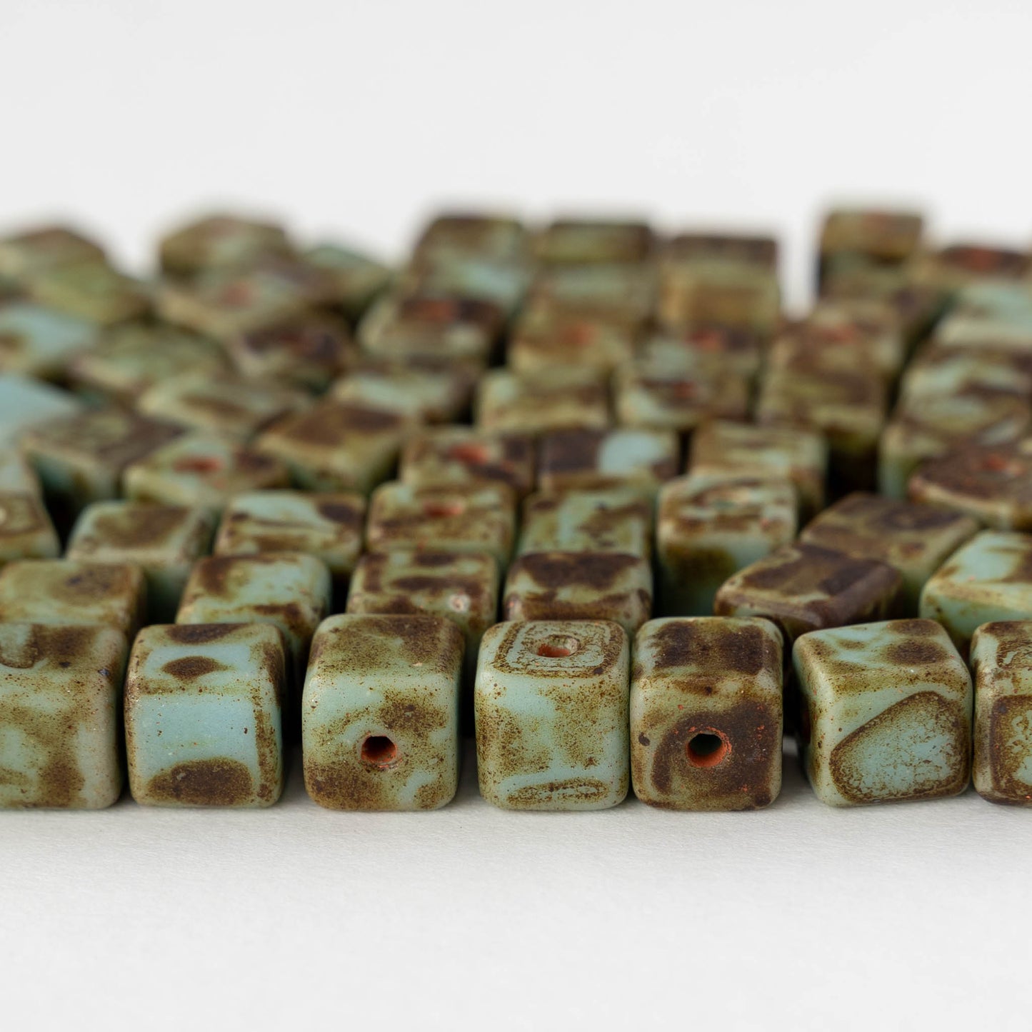 8mm Vintage Cube Beads - Turquoise Picasso Matte - 20 Beads