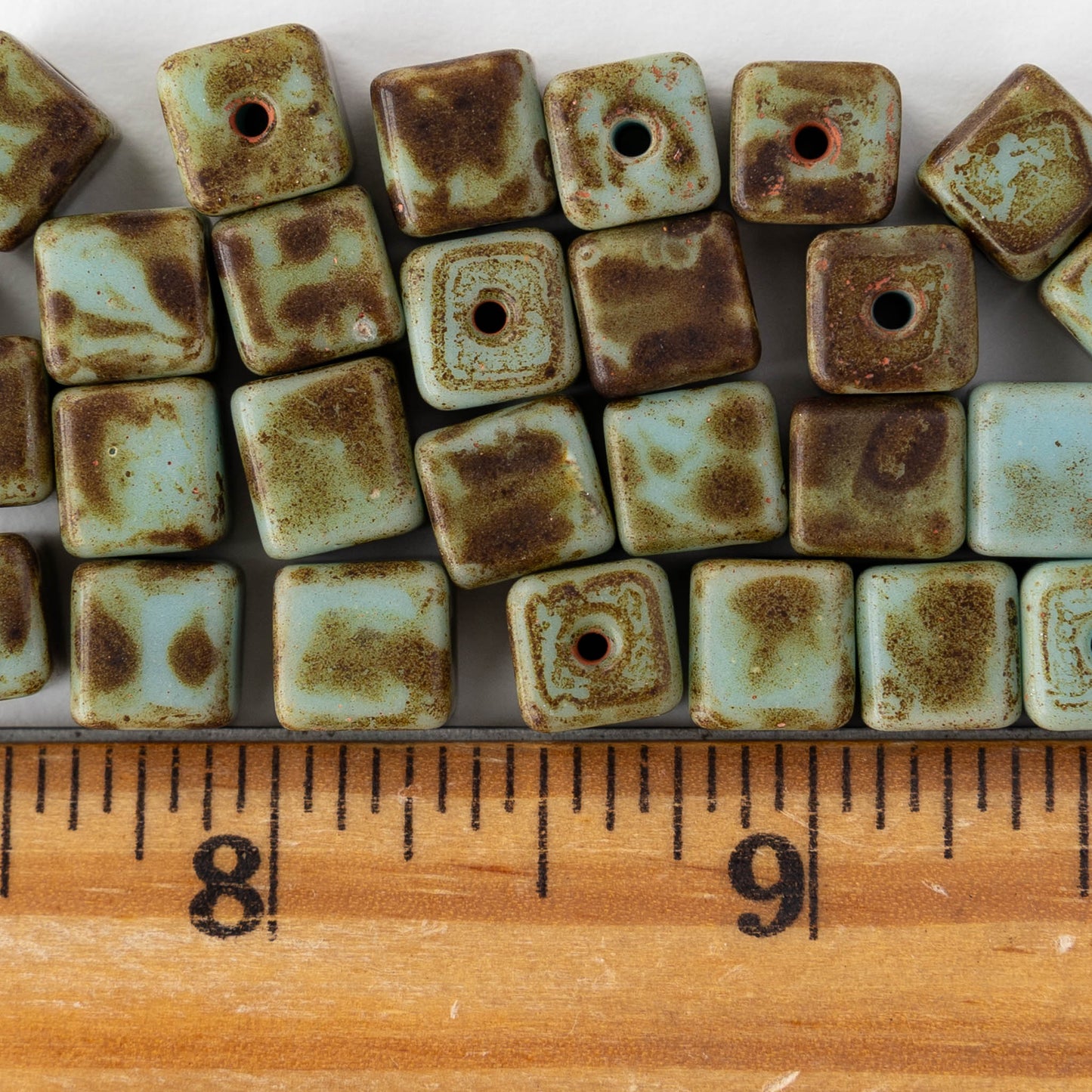 8mm Vintage Cube Beads - Turquoise Picasso Matte - 20 Beads