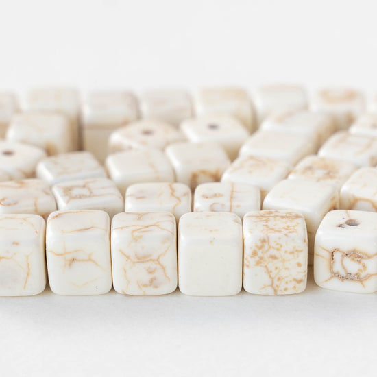 8mm Cube Beads - White - 25 Beads