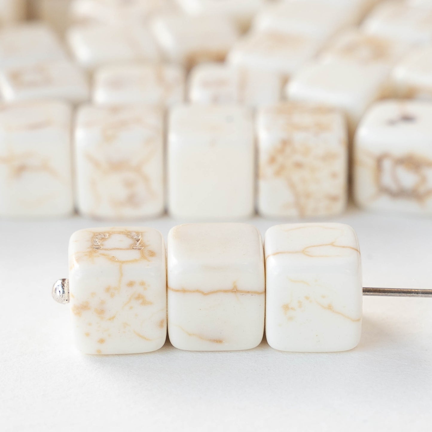 8mm Cube Beads - White - 25 Beads