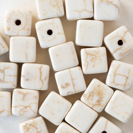 8mm Cube Beads - White - 25 Beads