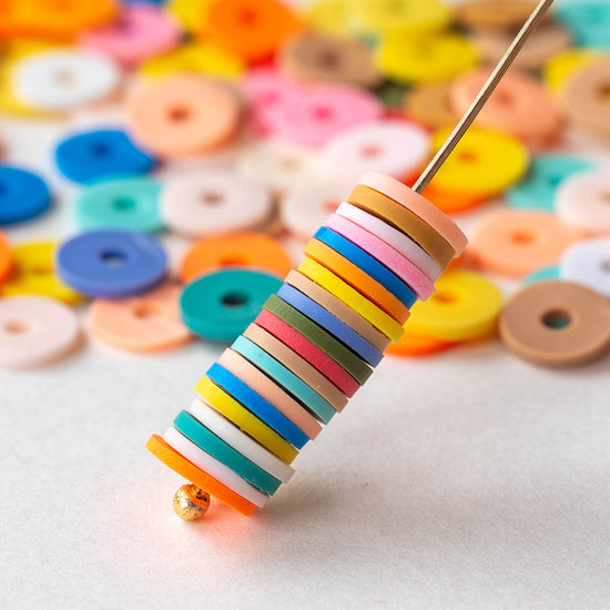 8mm Vinyl Disk Beads  - Colorful Mix - 16 inches