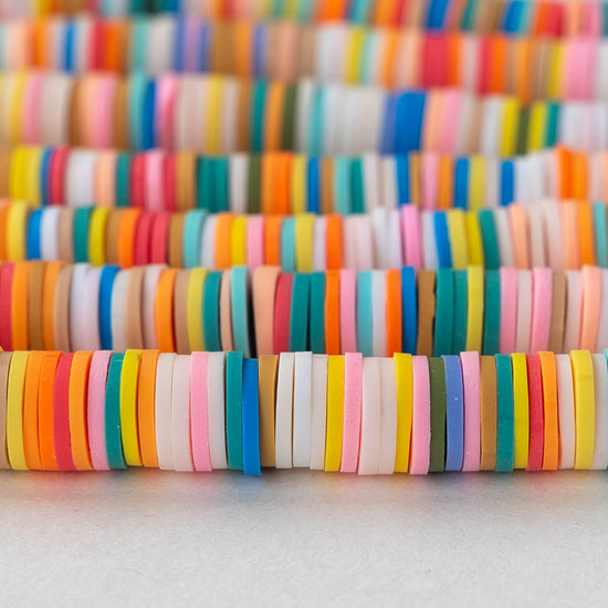 8mm Vinyl Disk Beads  - Colorful Mix - 16 inches