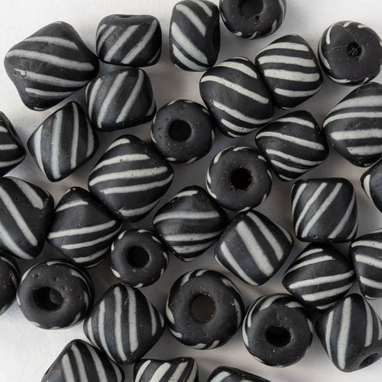 8mm Java Tube Beads - Black with White Stripes - Whole or Half Strand