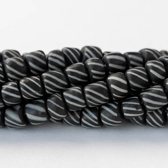 8mm Java Tube Beads - Black with White Stripes - Whole or Half Strand
