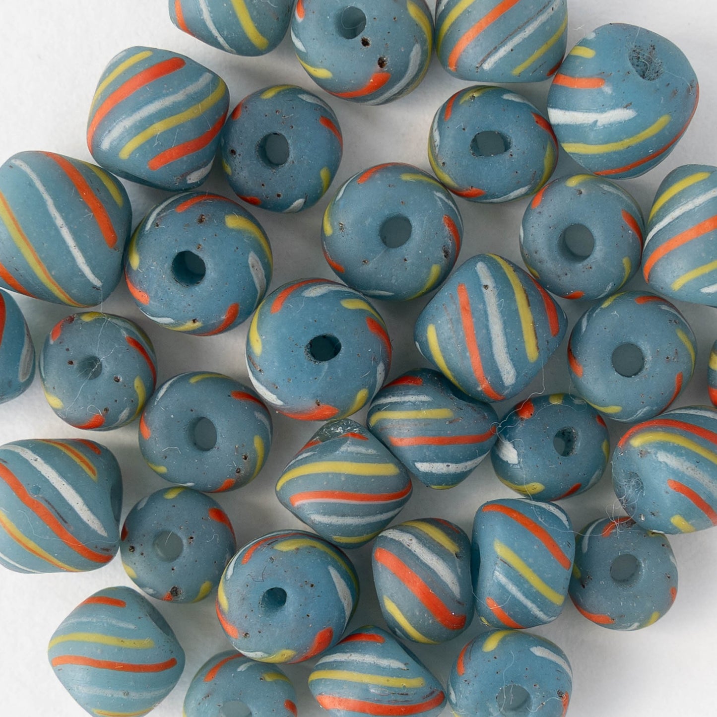 8mm Java Tube Beads - Blue with Stripes - Whole or Half Strand