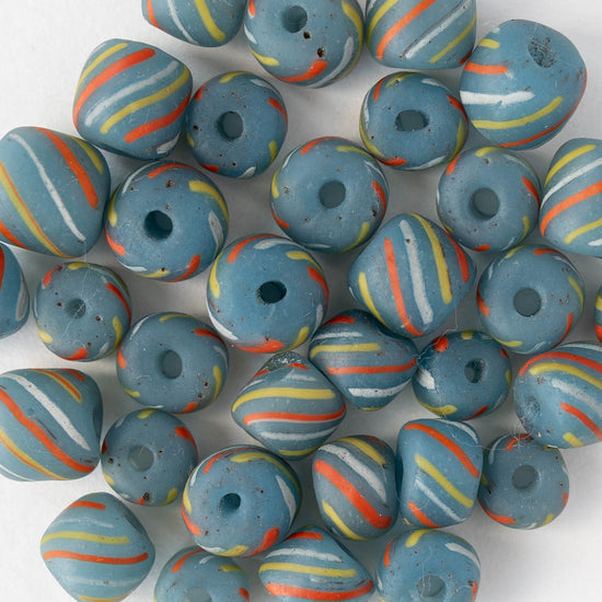 8mm Java Tube Beads - Blue with Stripes - Whole or Half Strand
