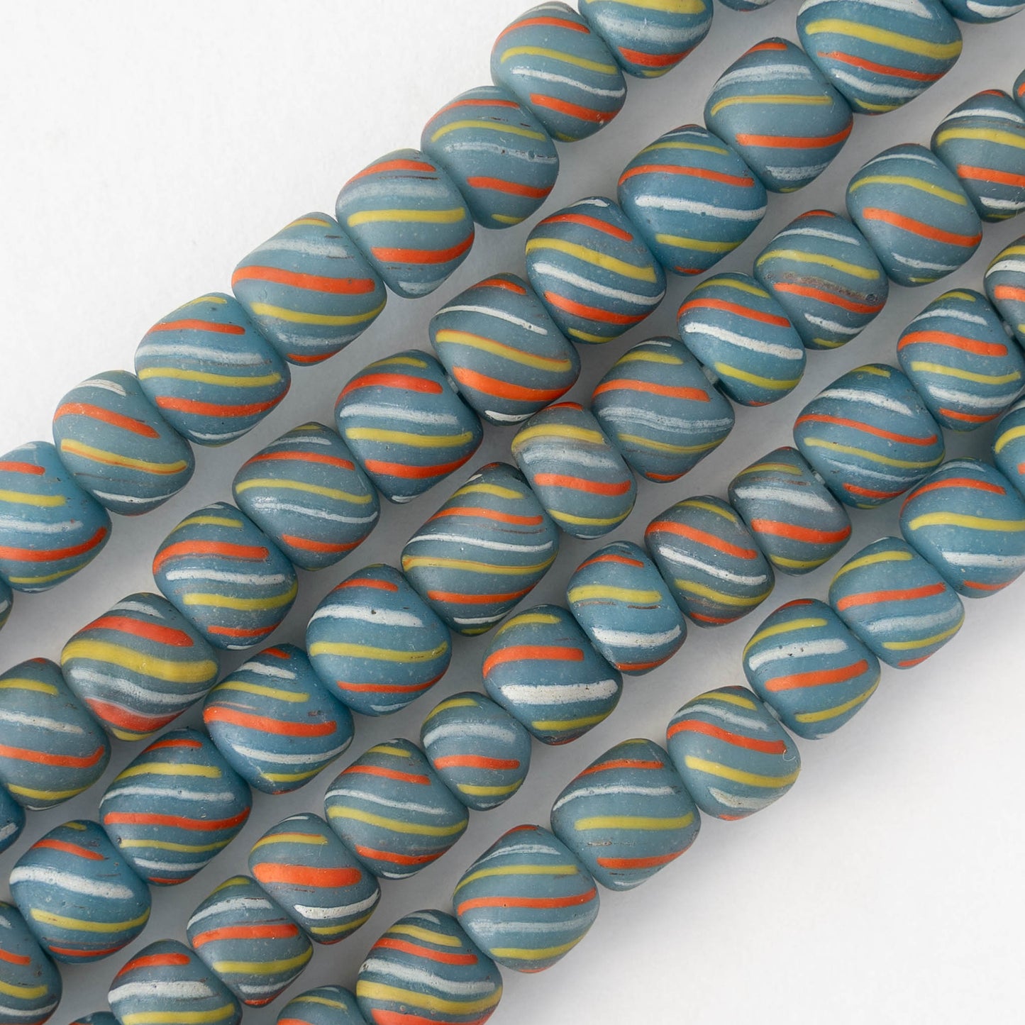 8mm Java Tube Beads - Blue with Stripes - Whole or Half Strand