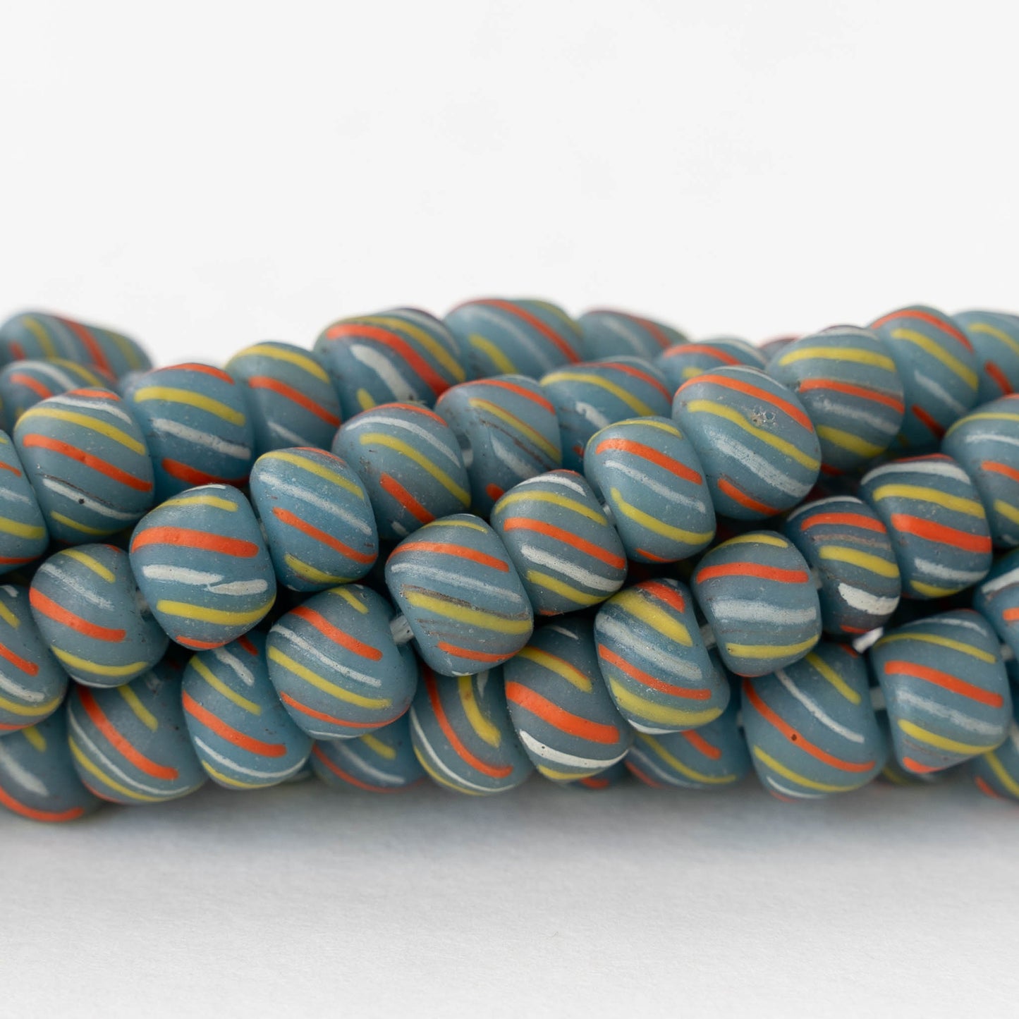 8mm Java Tube Beads - Blue with Stripes - Whole or Half Strand