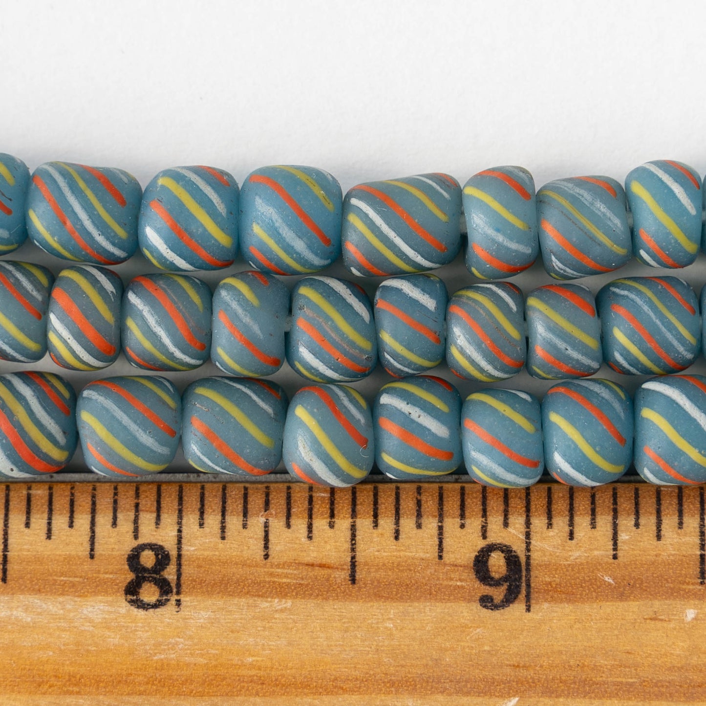 8mm Java Tube Beads - Blue with Stripes - Whole or Half Strand