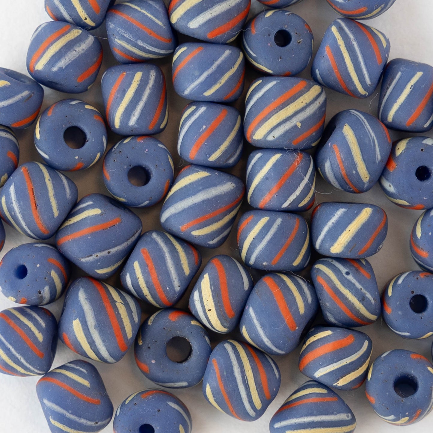 8mm Java Tube Beads - Dark Blue with Stripes - Whole or Half Strand