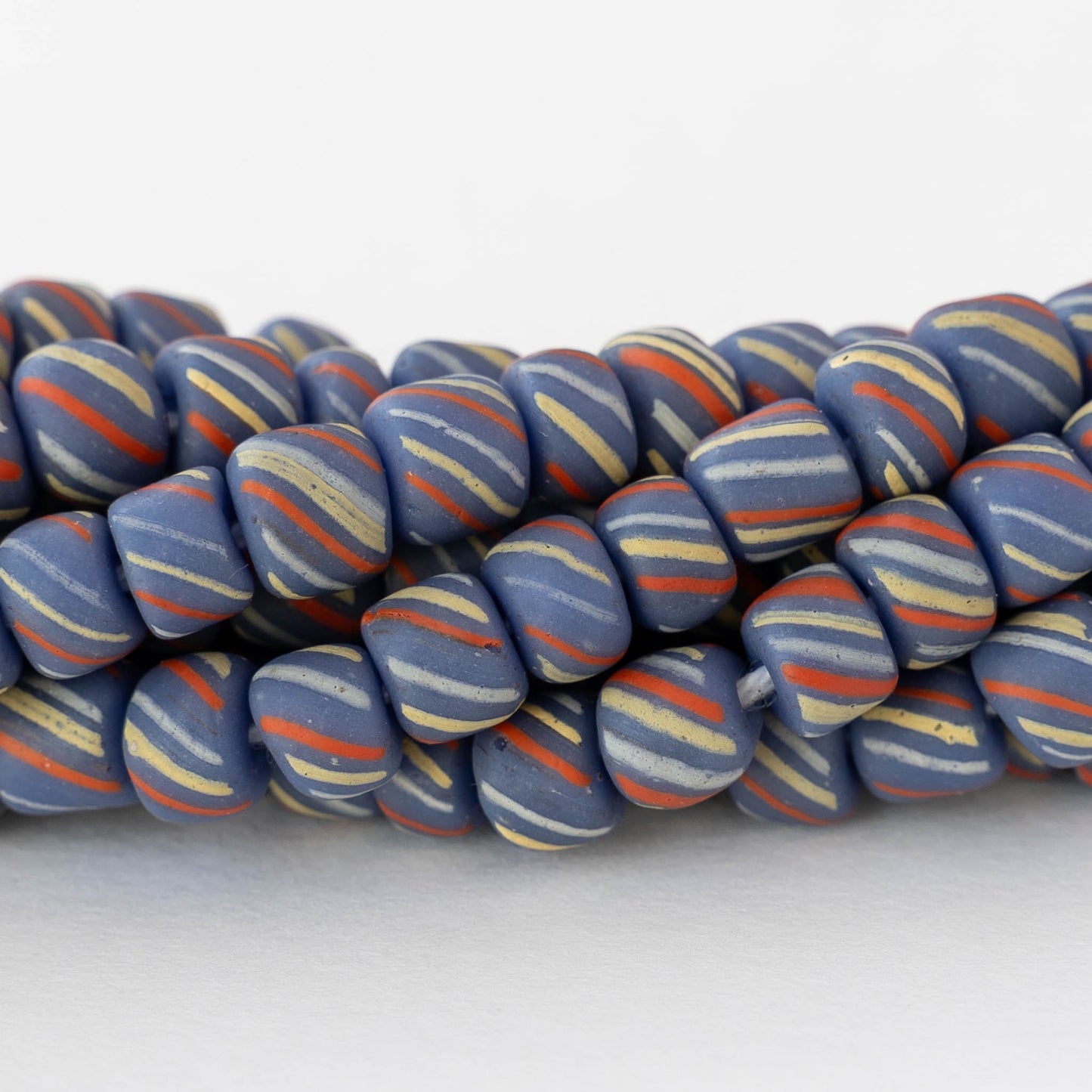 8mm Java Tube Beads - Dark Blue with Stripes - Whole or Half Strand