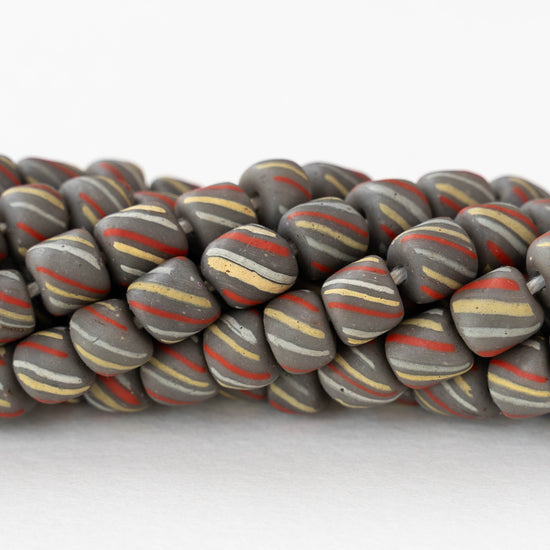 8mm Java Tube Beads - Gray with Stripes - Whole or Half Strand