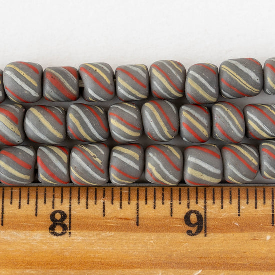 8mm Java Tube Beads - Gray with Stripes - Whole or Half Strand