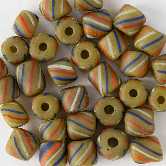 8mm Java Tube Beads - Olive with Stripes - Whole or Half Strand
