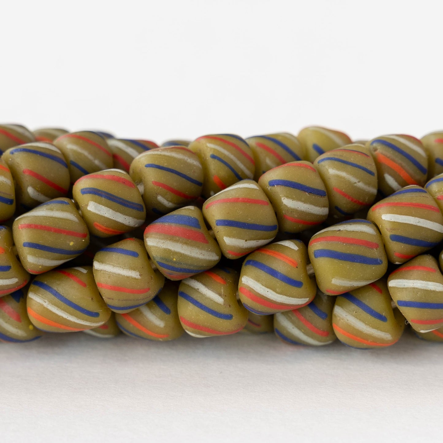 8mm Java Tube Beads - Olive with Stripes - Whole or Half Strand