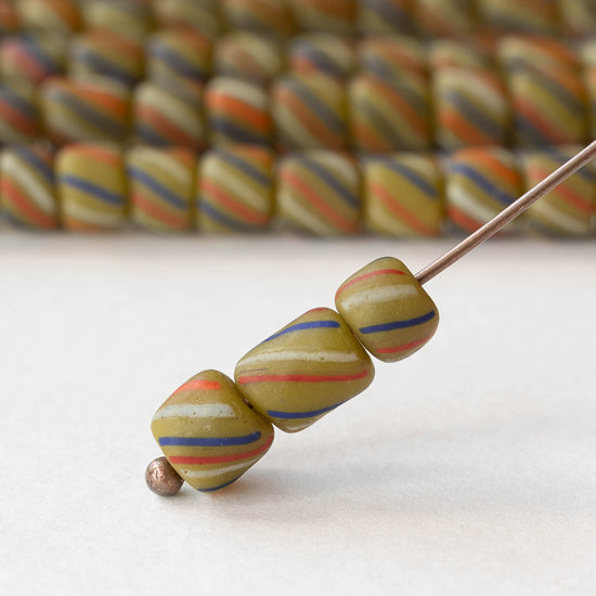 8mm Java Tube Beads - Olive with Stripes - Whole or Half Strand