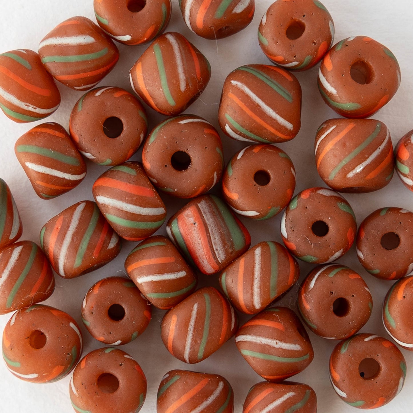 8mm Java Tube Beads - Orange with Stripes - Whole or Half Strand