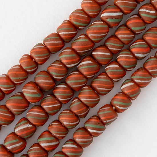 8mm Java Tube Beads - Orange with Stripes - Whole or Half Strand