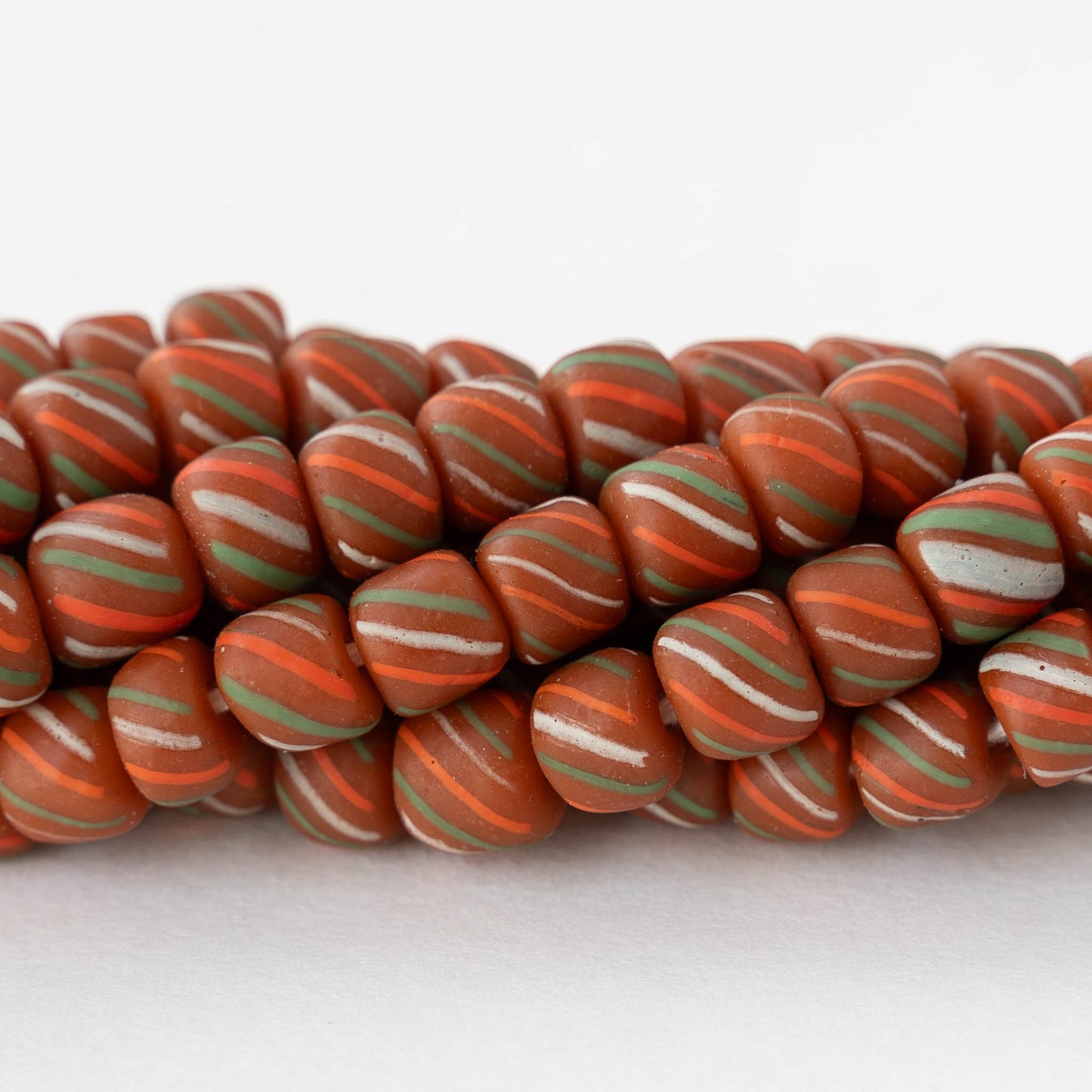 8mm Java Tube Beads - Orange with Stripes - Whole or Half Strand