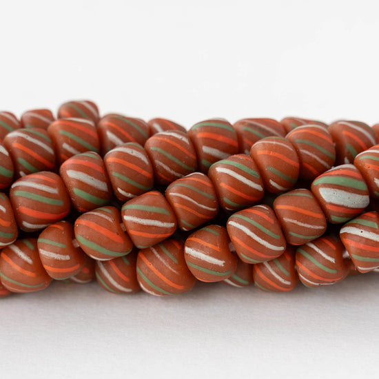 8mm Java Tube Beads - Orange with Stripes - Whole or Half Strand