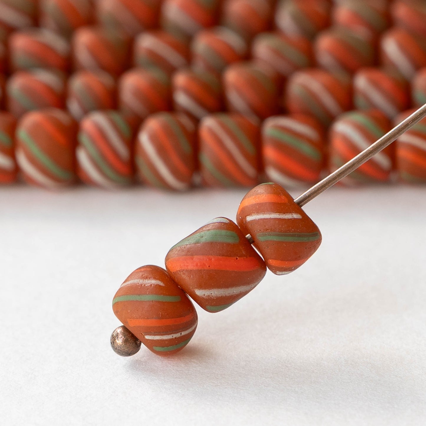 8mm Java Tube Beads - Orange with Stripes - Whole or Half Strand
