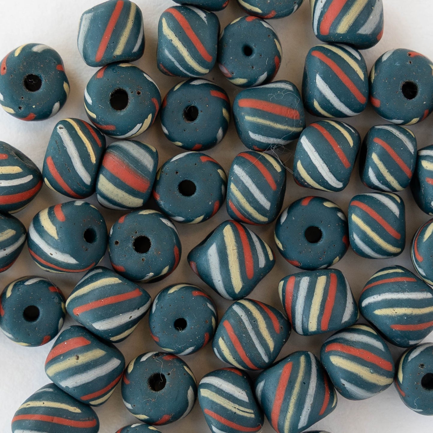 8mm Java Tube Beads - Teal with Stripes - Whole or Half Strand
