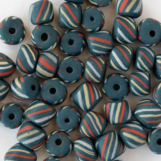 8mm Java Tube Beads - Teal with Stripes - Whole or Half Strand
