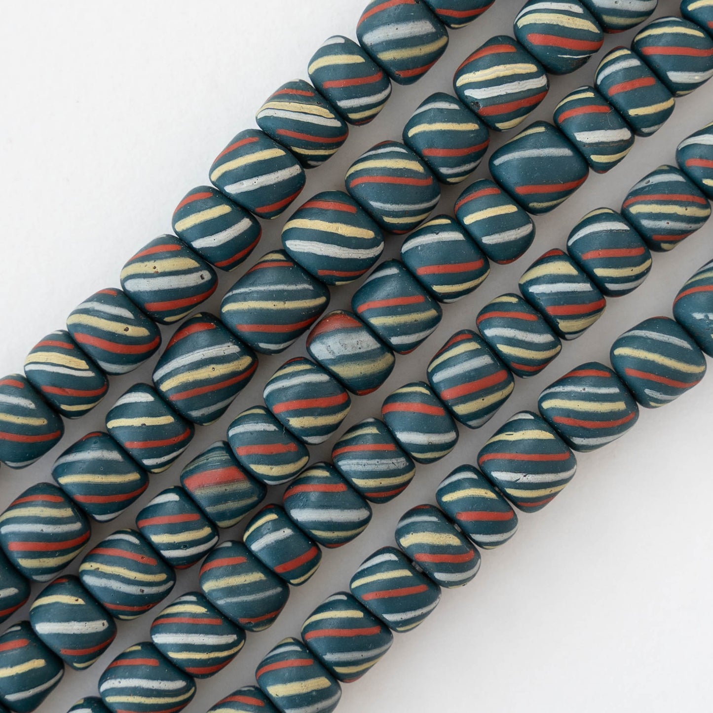 8mm Java Tube Beads - Teal with Stripes - Whole or Half Strand